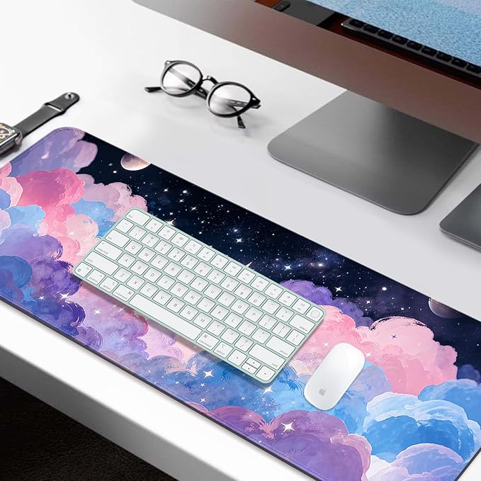 Dreamy and Pretty Pastel Clouds XL Large Desk Mat, Extended Long Desk Pad for Gaming and Office, Non-Slip Rubber Base, Comfortable Surface Mouse Pad, 31.5x11.8 in (H09)