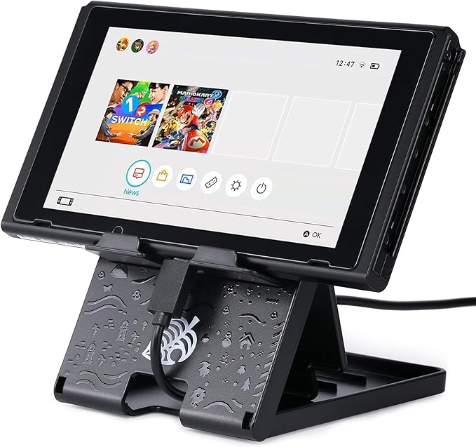 Tscope Switch Stand for Nintendo, for Animal Crossing Adjustable Switch 2 / Lite/OLED Compact Portable Foldable Holder for Nintendo Accessories (Black)