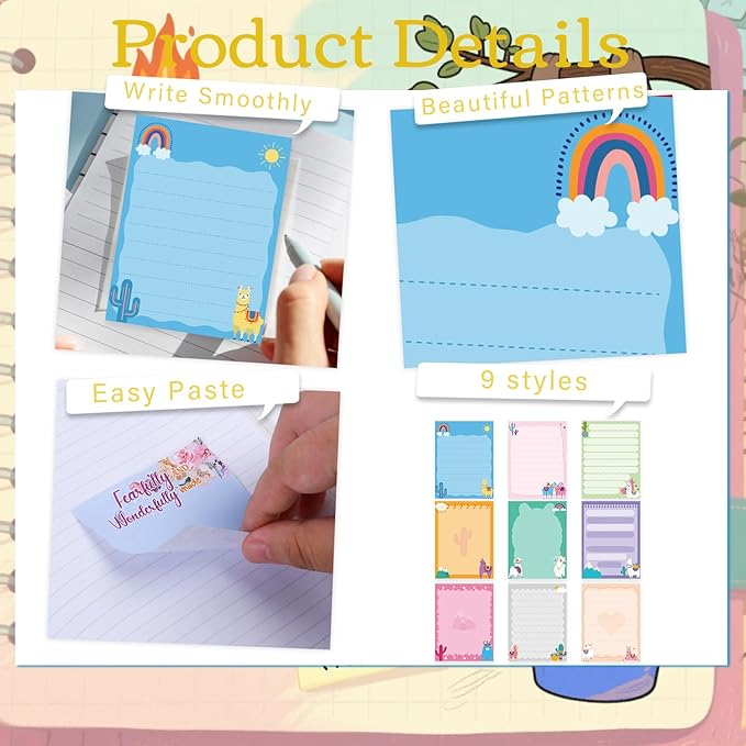 Alpaca Sticky Notes Gifts, 9 Pack Cute Alpaca Notepads 3x4 Inch, Llama Gifts for Coworkers Students, Mexican Camel Self-Stick Memo Pad Office School Supplies for Men Women (450 Sheets)