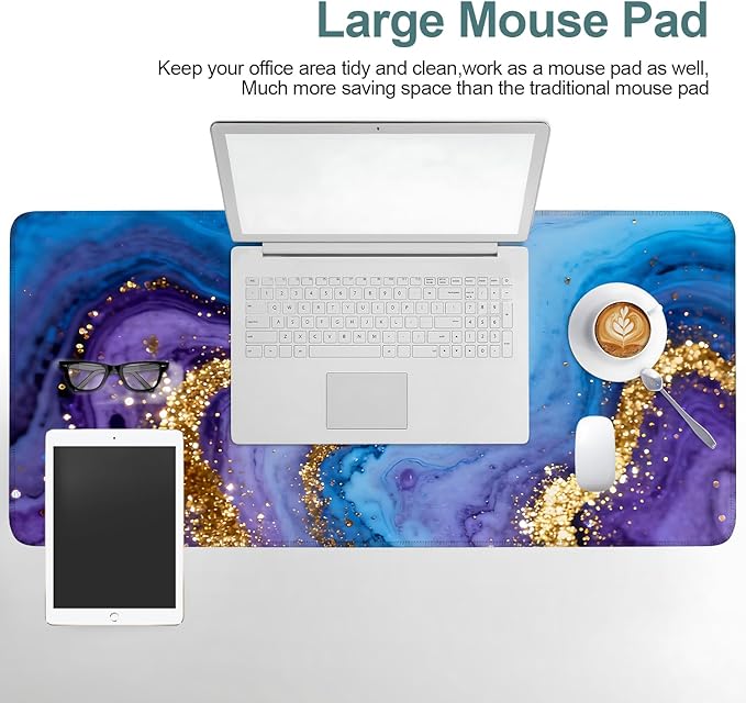Blue and Gold Stripes Extended Gaming Mouse Pad 35.4x15.7Inch Large Desk Mat Anti-Slip Rubber Base & Durable Stitched Edges for Gamers Smooth Mouse Writing Surface for Desk Office/Home