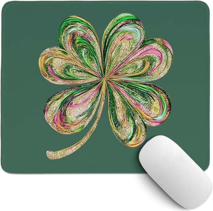 Cute Lucky St Patricks Day Mouse Pad,Dark Green Retro Shamrock Mouse Pad,Womens Shenanigans Desk Mat,Lucky Clover Pattern Desk Mat For Dorm Home Office Decor,St Patricks Day Gift,10.2x8.3 Inch