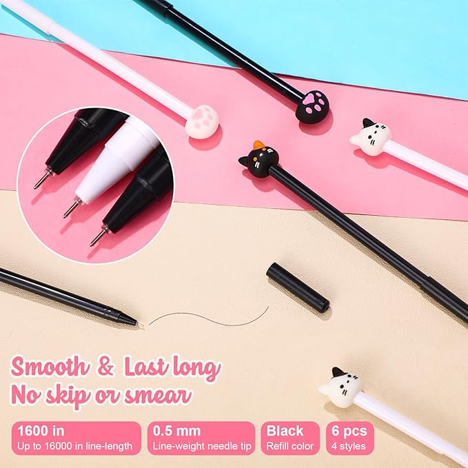 Outus Cat Office Supplies Cute Sticky Notes Paper Clips Gel Ink Pens Cartoon Stickers Party Favor for Cat Lovers Office Supplies(Funny Style)