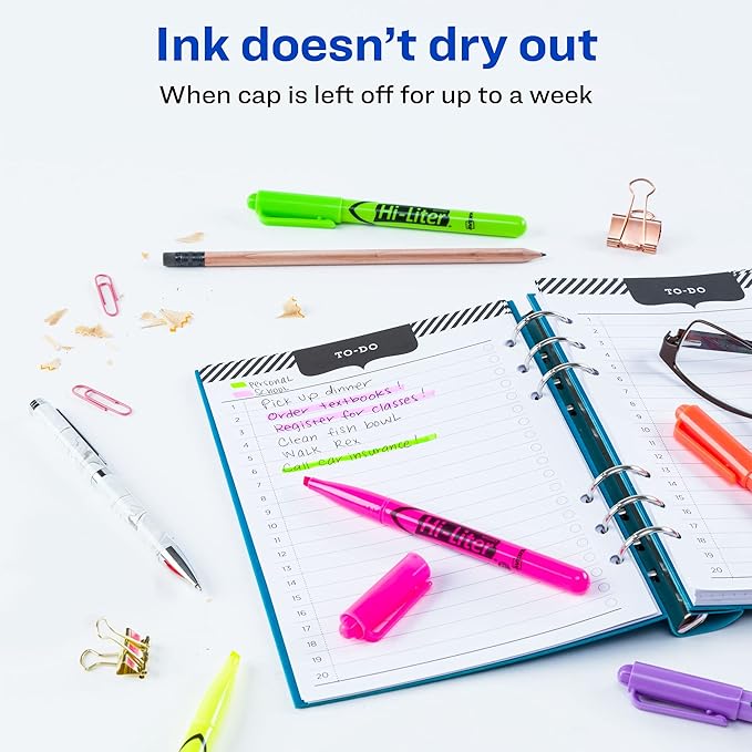 Avery Hi-Liter Pen-Style Highlighters, Smear Safe Ink, Chisel Tip, 6 Assorted Color Highlighters (23565)