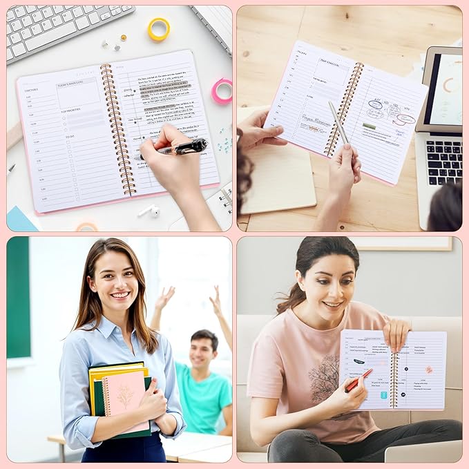 Undated Daily Planner with Hourly Schedule, 5.71" X 8.35" Daily To DO List Noteboook Set Goals A5 Daily Personal Organizer Notepad for School Work Office Improve Efficiency Planner, Pink