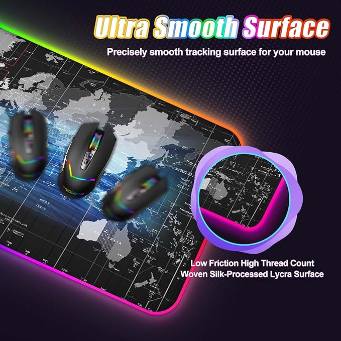 ToLuLu Wireless Charging RGB Gaming Mouse Pad, 15W LED Mouse Mat with 30W Charger, 14 Light Modes Large Mousepad with Wrist Support, Non-Slip Rubber Base Desk Mat Computer PC Keyboard Pad World Map