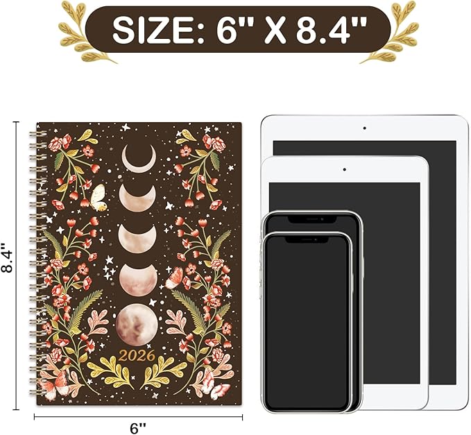 2026 Planner - 2026 Planner Weekly and Monthly, JAN. 2026 - DEC. 2026, 6.3" x 8.4", 2026 Planners with Tabs, Twin-Wire Binding, Inner pocket, Planner organizer - Moon