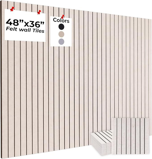 Felt Bulletin Board Tiles – 12x12 Inch Cork Wall Panels, Pack of 12, Covers 36x48 Inches, 50 Adhesive Tabs and Bubble Level, Polyester Material – Desert Ivory