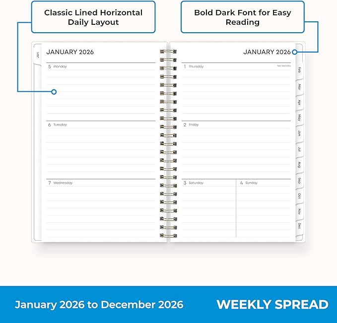 Blue Sky 2026 Weekly and Monthly Planner Calendar, January 2026 - December 2026, 5" x 8", Flexible Frosted Cover, Laminated Tabs, Durable Twin Wire Binding, Laurel