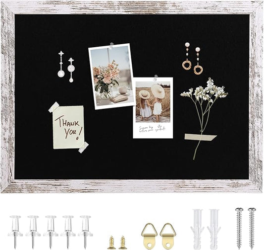 Black Felt Bulletin Board, 17x13 inches Decorative Hanging Bulletin Boards for Walls with Wood Frame, Pin Board Vision Board for Office Home Kitchen and School with Pins (4333,WH,1pc)
