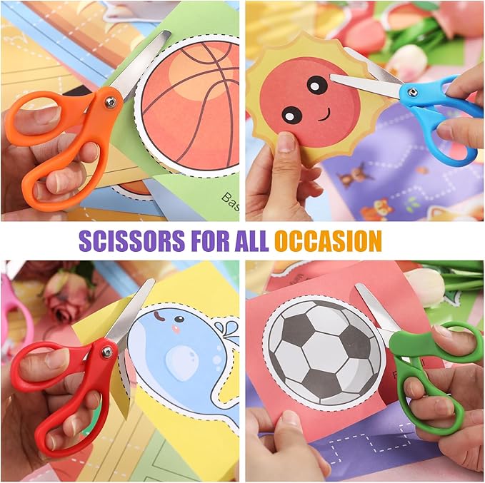 48 Packs 5" Small School Student Blunt Tip Craft Kids Scissors, Stainless Steel Blades Comfort Grip 5 Inch Safety Scissors Bulk for Children Toodler Cutting Paper