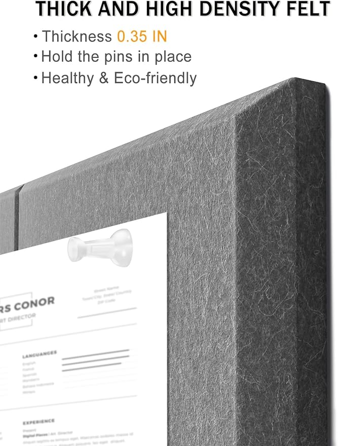 Hsurbtra Large Cork Board for Wall 36 x 24 Inch, 6 Pack Felt Bulletin Notice Board with Pushpins for Office Home School Farmhouse Wall Decor, Dark Gray