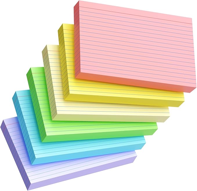 Colored Index Cards 5x8, 120 Count, 6 Color Large Index Cards Ruled, Flash Cards for Studying, large note cards 5x8 for Studying, Recipes, Memo Cards, Office Supply, DIY, Presentation