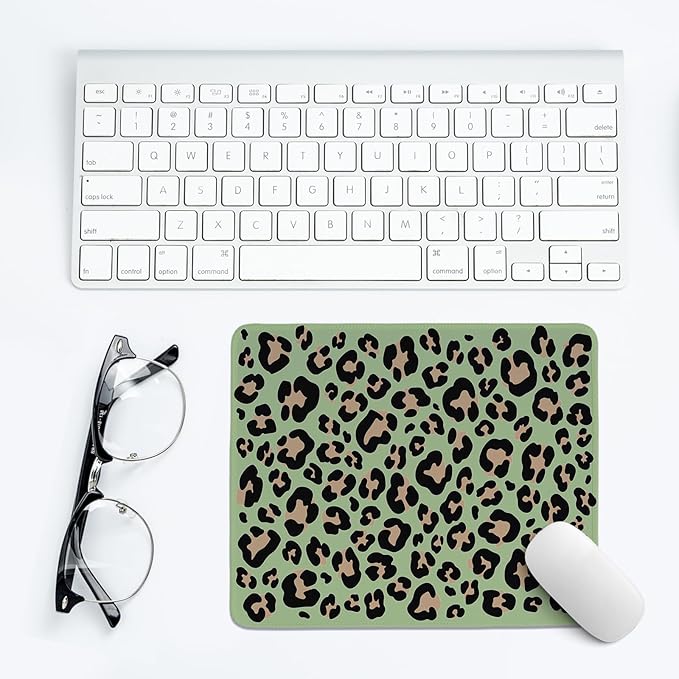 Sage Green Leopard Mouse Pad,Cute Boho Pink Cheetah Mouse Pad,Girly Preppy Cheetah Desk Mat for Girls Dorm Home Office Desktop Decor,10.2x8.2Inch