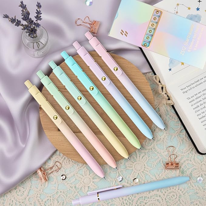 Gel Pens, 6 Pcs Fine Point Smooth Writing Pens Cute Pens for Women, High-End Series 0.5mm Black Ink Pens for Journaling Note Taking, School Office Supplies (6 Pcs Gold Gradient)