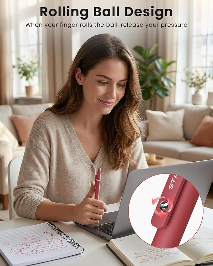 Red Gel Pens, 6Pcs Quick Dry Red Ink Pens with 3 Extra Refills, Fine Point Retractable Smooth Writing Pens for Journaling, Note Taking, School Supplies, Nurse Aesthetic, Office(Red)