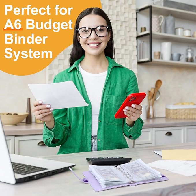 Antner 30pcs A6 Binder Pockets 6-Hole Budget Binder Inserts Cash Stuffing Envelopes for Budgeting, White Zipper Pouch Folders Loose Leaf Filling Bags Money Organizer for A6 6-Ring Planners and Binders