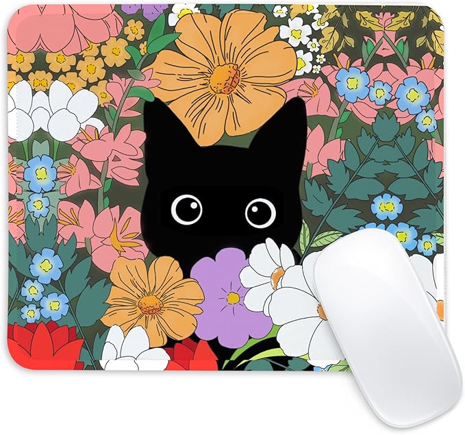 Black Cat Square Mouse Pad,Non-Slip Rubber Base Mouse Pad,Home Office Decoration Desktop Accessory,Laptop Mouse Pad for Office Laptops,9.4x7.8x0.12inch 4