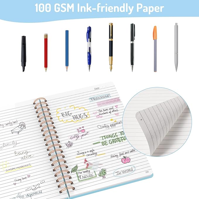 Forvencer A4 Lined Spiral Journal Notebook with 300 Numbered Pages, 11" X 8.5" Thick Journals for Writing with 100GSM Paper, Hardcover Notebooks with Contents for Work, School, Sky Blue