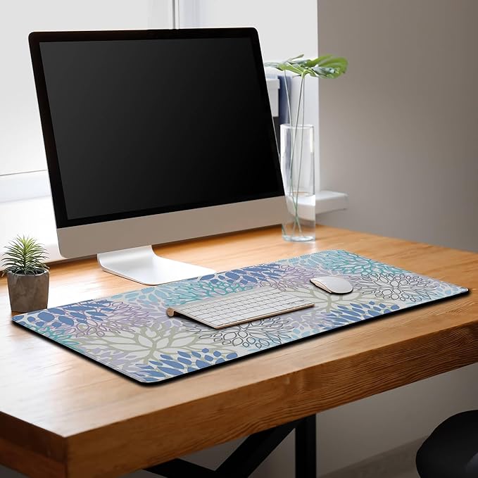 Large Desk Mat Algae Leaves Game Mats, Office Mousepad Big Mouse Pads, XXL Gaming Mouse Pad Non-Slip Rubber Base, 35.4 X 15.7 inch for Work/Game/Office/Home Vegetation. Abstract Watercolor