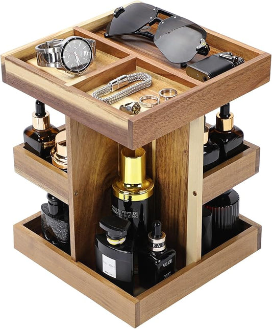 EXIN DECHEN Cologne Organizer for Men,Cologne Stand,3 Tier Wooden Perfume Shelf with Rotate,Desk Organizer,Gifts for Dad From Wife,Husband Boyfriend Birthday Gift Ideas,Gifts for Men