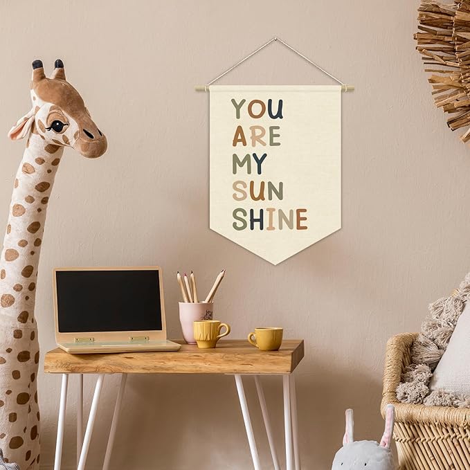 Nursery Decor,You Are My Sunshine Positive Affirmation Kids Wall Art Canvas Banner Wall Hanging Pennant Flag Canvas Banner for Playroom Classroom Baby Kids Bedroom 15x11in