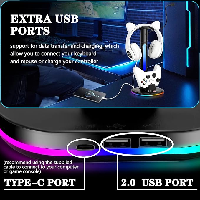 Controller Charger with RGB Headphone Stand for Xbox Series X|S/Elite 2/One/One X/One S/One Elite, XSX Controller Charger Station with 2 USB Port, Headset Stand for Xbox Charging Station Dock