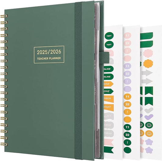 And Per Se Teacher Planner 2025-2026 Academic Year -Teacher Lesson Planner from July 2025 to June 2026, 8.5" x 11", Weekly & Monthly Planning for Teachers with Monthly Tabs, Stickers (Forest Green)
