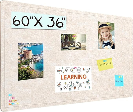 Large Cork Bulletin Board - 60 X 36 Inches With 30 Pushpins, 5' x 3' Pin Board for Walls, Self-Adhesive Felt Vision Board, Foldable Photo Board - Oatmeal