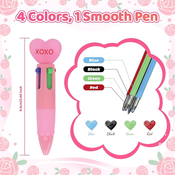 Valentine's Day Pens Mini Multicolor Pens in One 4-in-1 Cute Heart Pen Bulk for Party Favors Fun Kawaii Cool Ballpoint Pen for Birthday Valentines Classroom Gifts (Valentine, 24)