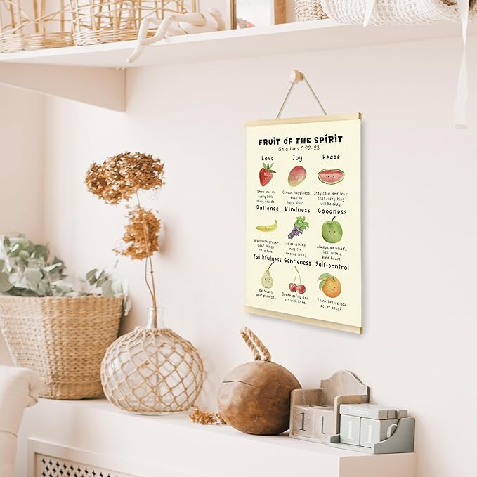 CGBHW Christian Fruit of the Spirit Poster Hanger Frame, Bible Verse Scripture Trendy Inspirational Posters Wall Art Hanging Decor for Counselling Therapy Calming Office Classroom Nursery，12x16Inch