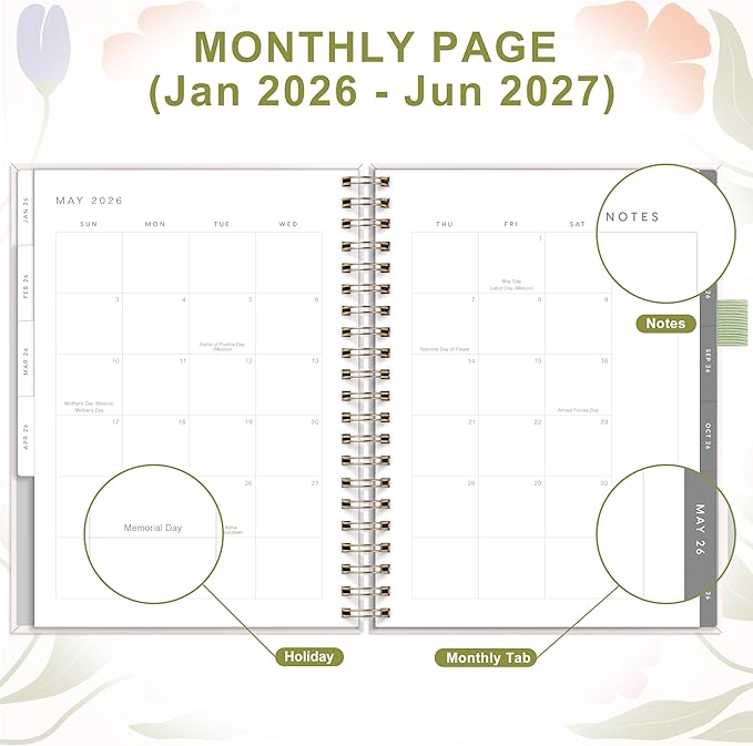 And Per Se 2026 Planner with Pattern, A4 Size-Daily, Weekly & 18-Monthly Planner, Daily Schedule, Monthly Tabs, 100 GSM Thick Paper(Botanical Floral)