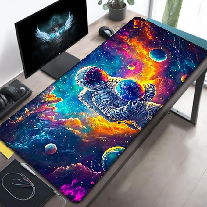Manicer Blacklight Space Astronaut Mouse Pad – UV Reactive Neon Galaxy Mat, Glow in The Dark Extended Gaming Mousepad with Colorful Cosmic Art for Office, Gamers & Room Decor - 31.5" x 11.8"