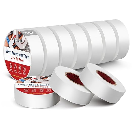 RED WOLF White Electrical Tape 1 in x 66ft 10 Pack, Industrial Grade UL/CSA Listed 7 Mil Thick Flame Retardant High Temp (10)