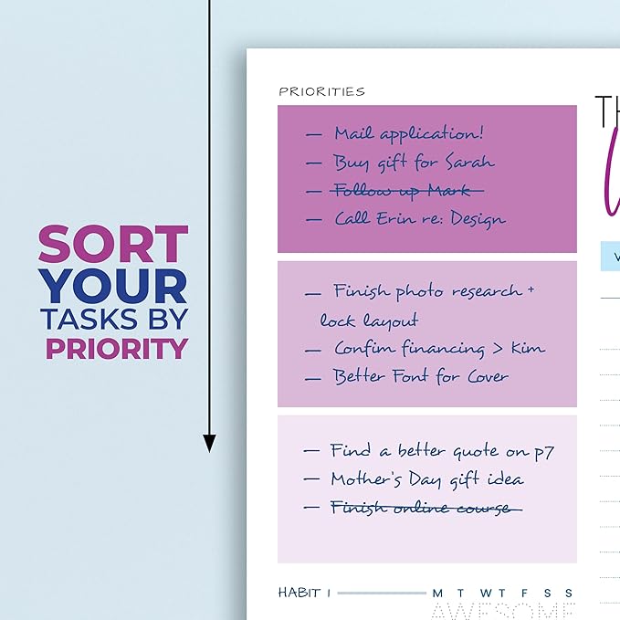 Weekly Planner Spiral Bound Notebook A5 - Undated Planner - To Do List Notebook - Habit Tracker - 52 Weeks - Daily Planner Undated for Home Work Office Business - Cute Goal Planner (Purple)