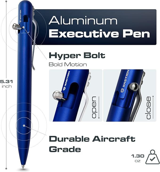 BASTION Aluminum Bolt Action Pen with Gift Case - Luxury Executive Retractable Lightweight Metal Ink Refillable Office Pocket EDC Fine Point Writing Ballpoint Pens for Men & Women