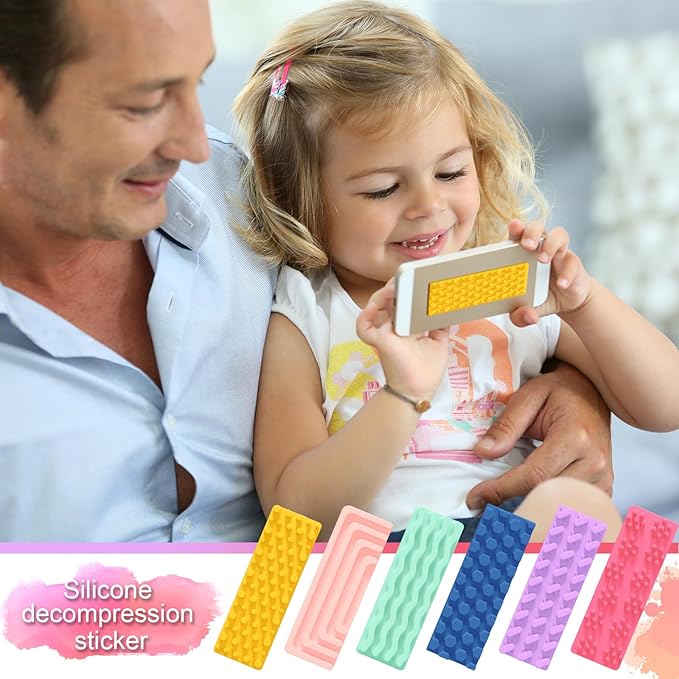 Ireer 6 Pcs Textured Sensory Stickers Silicone Desk Fidget Decals Thick Mental Health Stickers Strips Different Textured Calm Decals Stress Anxiety Relief Items for Adult Autism ADHD Desk Office Gift