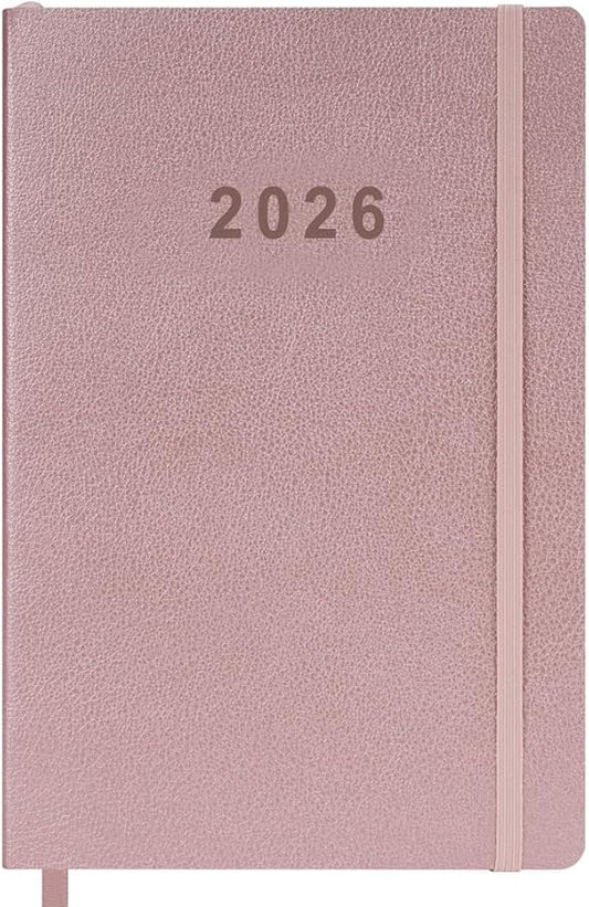 2026 Planner - Weekly and Monthly Planner, Jan 2026 - Dec 2026, Holidays, Contacts and Notes Pages, Vegan Leather Cover, Elastic Closure, 5.5”x8.25”, Rose Gold