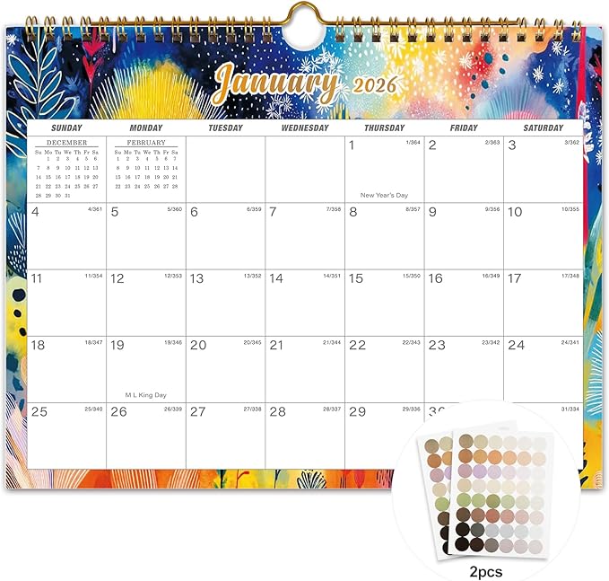 Calendar 2026 - 18 Monthly Wall Calendar, January 2026 - June 2027, 8.5" x 11", Calendar 2026 - 2027 with Twin-Wire Binding, Hanging Hook, Blocks and Julian Dates (Botanical Whimsy Wall Calendar)