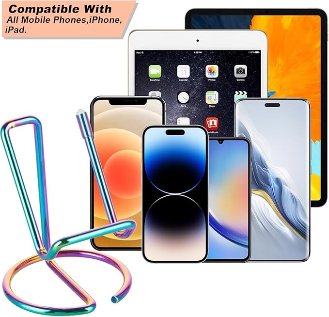 Cell Phone Stand for Desk, Cute Metal Rainbow Cell Phone Stand Holder Desk Accessories, Compatible with All Mobile Phones, iPhone, iPad