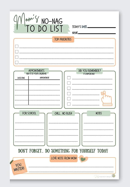 Mom's No-Nag To-Do List, 50 Tear-Off 6"x9" Sheet Pad (Perfect for Tweens and Teens) - Organizer, Scheduler, Daily Planner, Productivity Tracker for Organizing Goals, Notepad