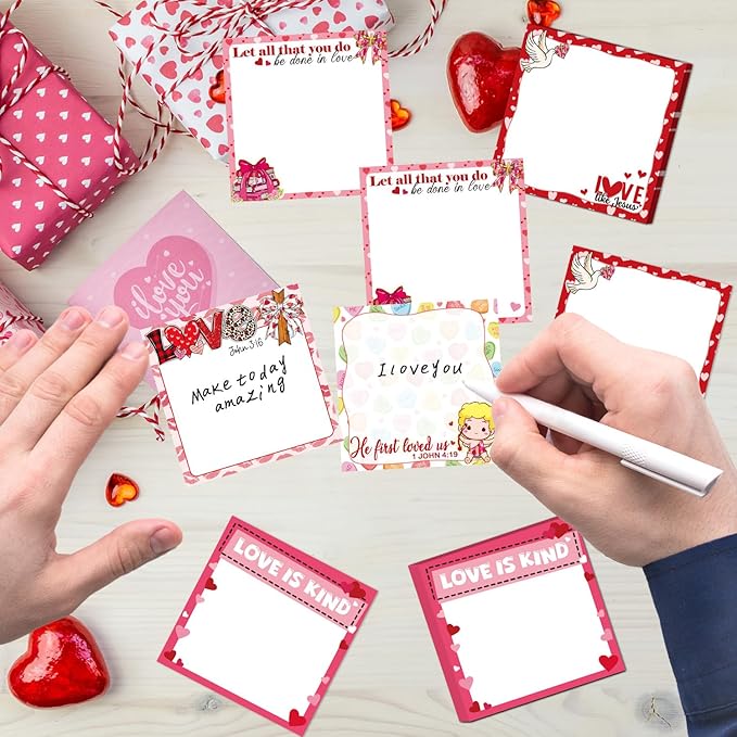 Valentines Day Sticky Notes Gifts - 9 Pack Christian Valentine Day Notepads 3x3 Inches, Pink Love Self-Adhesive Memo Pads, Valentine Galentines Office Study Supplies (450 Sheets)