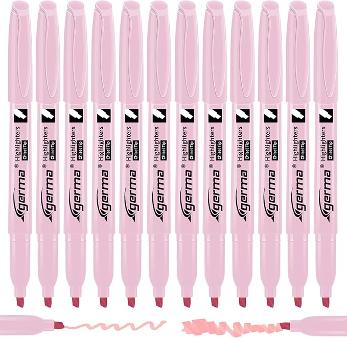 Pink Highlighter 12 Pack, Mild Pastel Color, Chisel Tip Bible Highlighters No Bleed, Quick-Drying, Cute Aesthetic Markers for Journaling, Bible Study, School Office Supplies