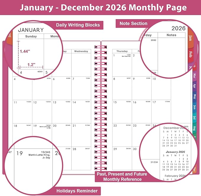 2026 Planner - Planner 2026, 2026 Planner Weekly and Monthly with Tabs, Jan 2026 - Dec 2026, 6.25" × 8.3", Strong Twin-Wire Binding