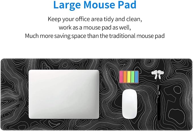 Topography Map Lines Contour Geographic Black XXL XL Large Gaming Mouse Pad for Desk, Non-Slip Long Extended Keyboard Pads Mousepad Rubber Table Mat 31.5 X 11.8 Inch