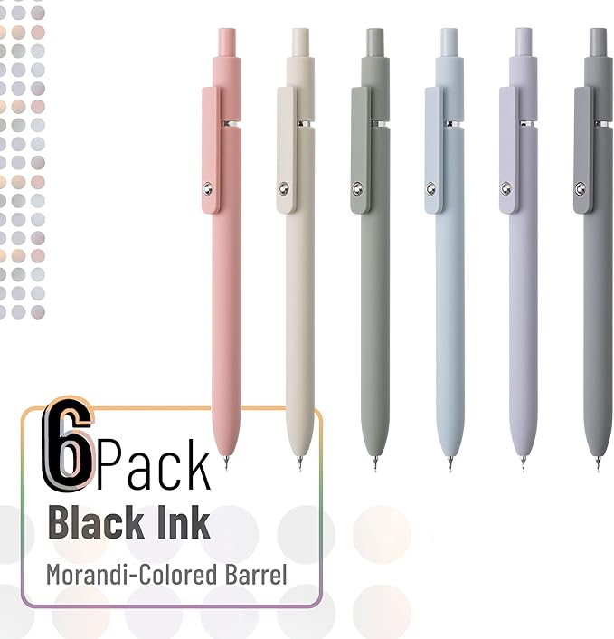 Mr. Pen - Retractable Fine Point Gel Pens, 12 Pack, Morandi Barrels, Fast Dry Black Ink, 0.5 mm Cute Aesthetic Pens for Journaling