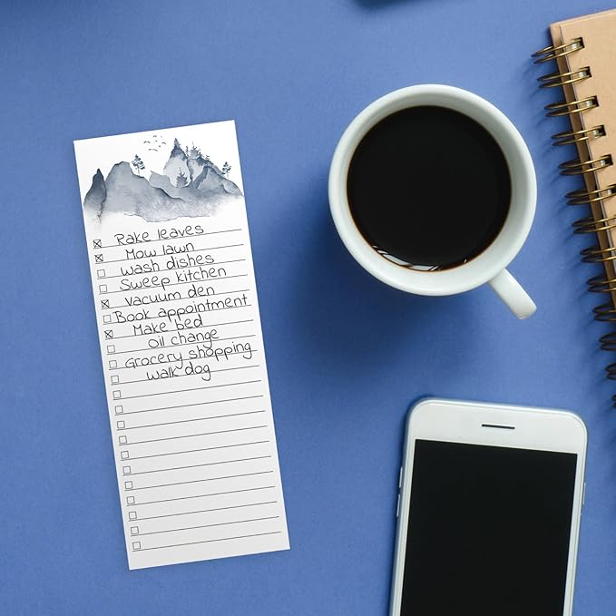 Watercolor Mountain Range Sticky Note Assortment/Set of 3 Blue Landscape Note Pads / 3" x 8" Daily Task Trackers / 50 Sheets Per Pad/Made in USA