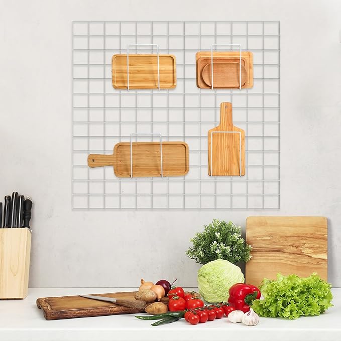 4 Pack Wall Grid Panel Accessories Gridwall Shelf Metal Wire Magazine Holder Literature Display Book Mail Card File Organizer Bookshelf Hooks for Exhibition Trade Show Office Retail (White)