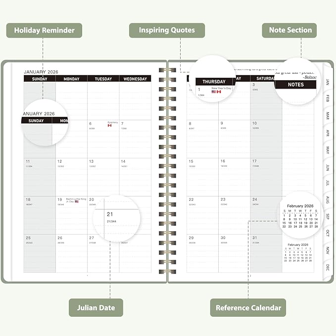 2026 Planner, Weekly and Monthly Calendar Agenda Book, Jan 2026 - Dec 2026, Hardcover Planning Academic Planner for Office School Supplies and Desk Accessories - Letter Size (8.5'' x 11'')