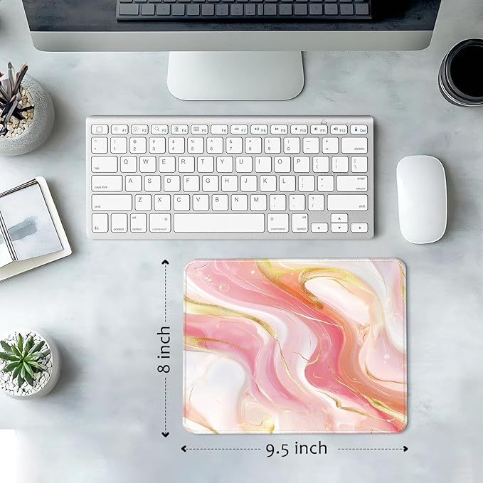 Pink Marble Desk Pad Mat with Stitched Edges and Non-Slip Rubber Base, Premium-Textured Mouse Pad for Laptop, Computer & PC, Gaming & Working, Waterproof Mousepad