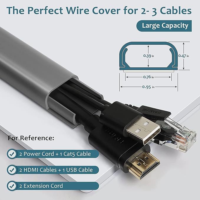 Cable Hider Raceway Kit, Wire Hiders for TV on Wall 68in(4X L17in), Paintable Cord Cover Channel, Cord Hider for Wall Mounted TV in Home Office, W0.95in X H0.47in, Grey